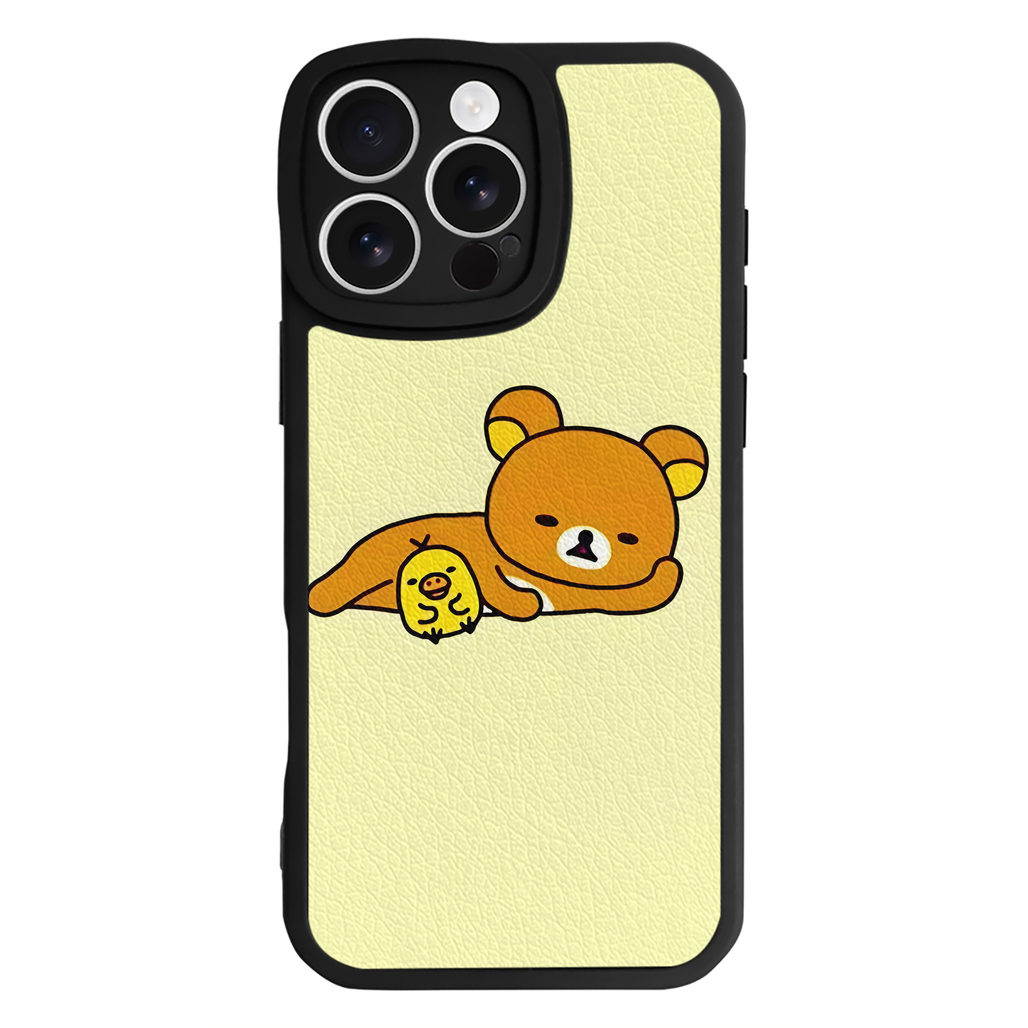 （画像用） リラックマ リラックマ キイロイトリ Rilakkuma Korilakkuma Kiiroitori 【iPhone 16シリーズ対応】シリコンスマホケース（レザー調） 材質：シリコン
